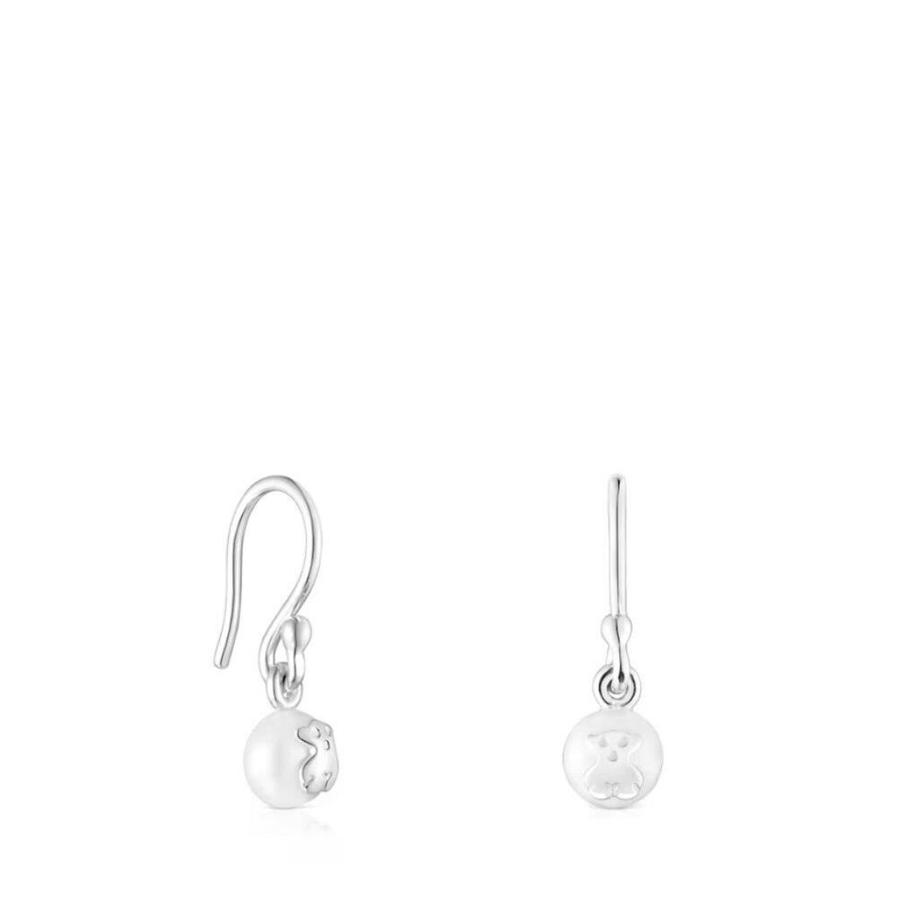 Tous Short Silver and Pearl Icon Pearl Earrings
